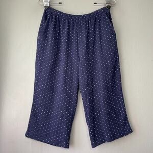 Lands End Shore Capris Size Small 6 8 Blue White Polka Dot Knit Pants Coastal